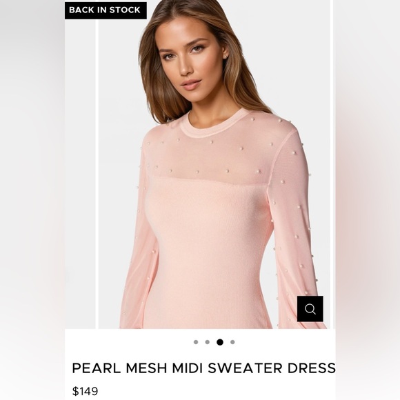 NWT BEBE SZ XS BLUSH with/Pearls Mesh Midi Sweater Dress #107862 - Picture 2 of 7